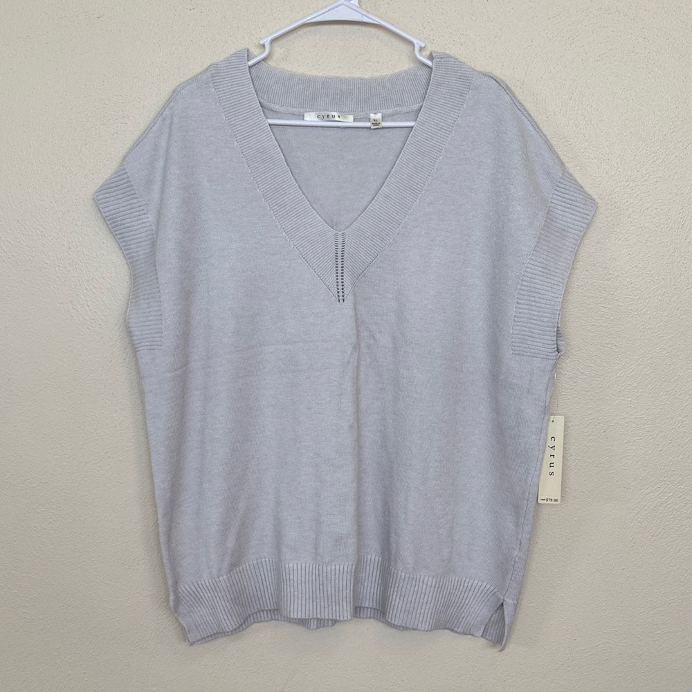 Cyrus Light Gray Knit V Neck Sweater Top Size XL New Winter Fall Cozy